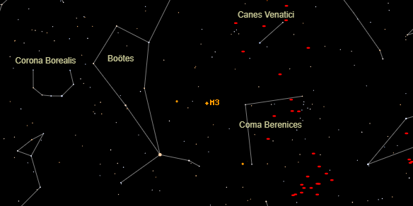 Messier M3 on the sky map