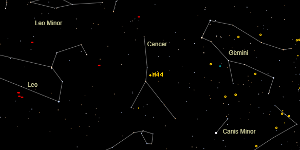 Praesepe Cluster (Messier M44) on the sky map