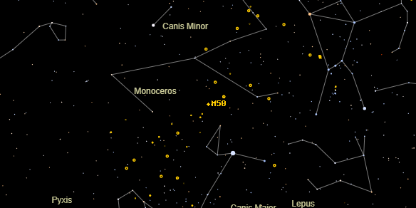 Messier M50 on the sky map