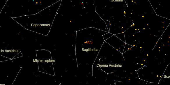 Messier M55 on the sky map