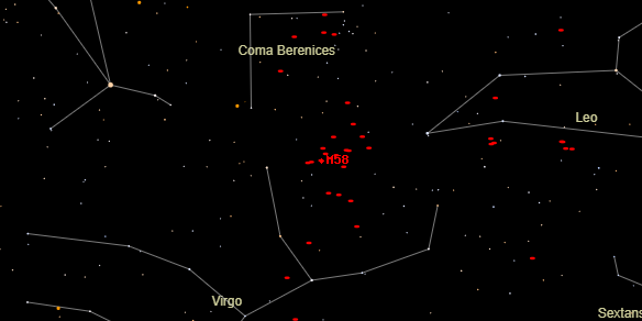 Messier M58 on the sky map