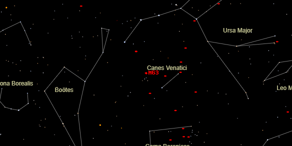 Sunflower Galaxy (Messier M63) on the sky map
