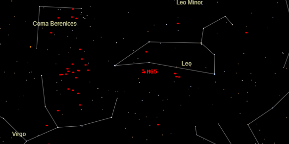 Messier M65 on the sky map