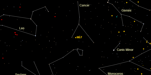 Messier M67 on the sky map