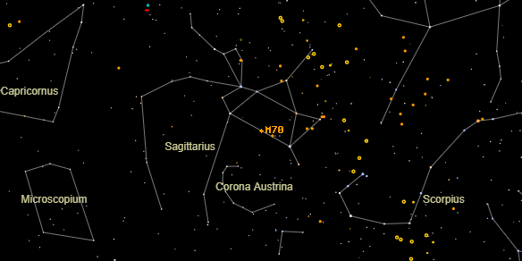 Messier M70 on the sky map