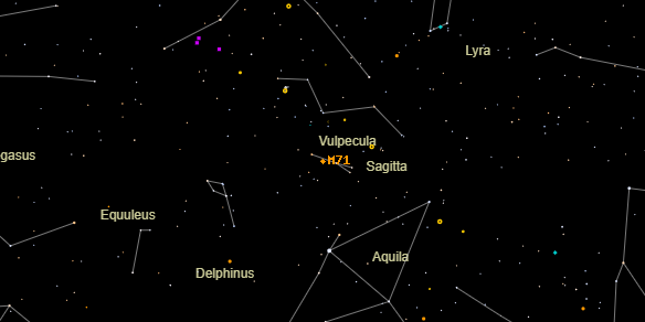 Messier M71 on the sky map