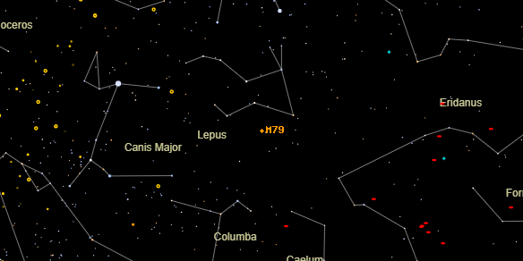 Messier M79 on the sky map