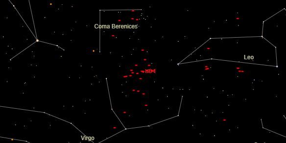 Messier M84 on the sky map