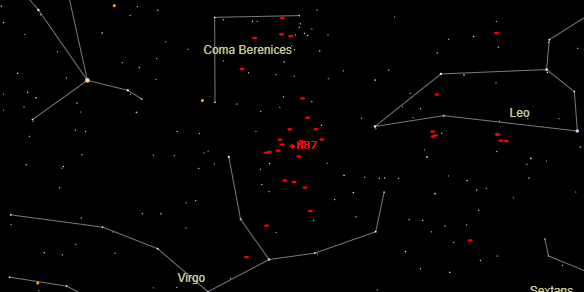 Virgo Galaxy (Messier M87) on the sky map