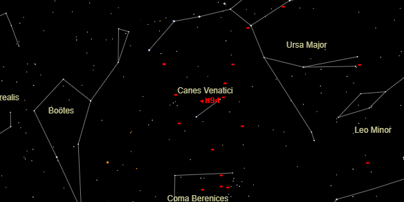 Messier M94 on the sky map
