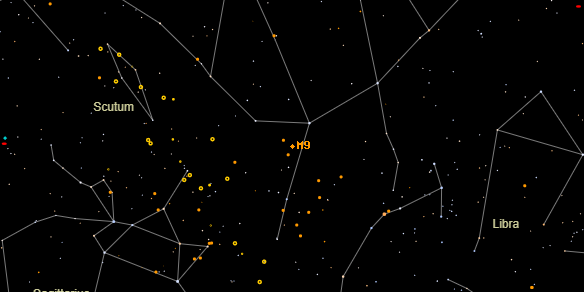 Messier M9 on the sky map