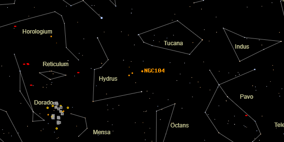 47 Tuc Cluster (NGC104) on the sky map