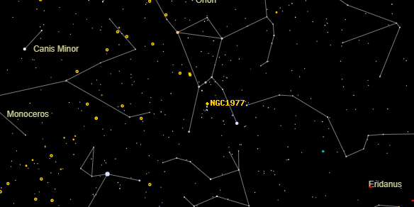 the Running Man Nebula (NGC1977) on the sky map