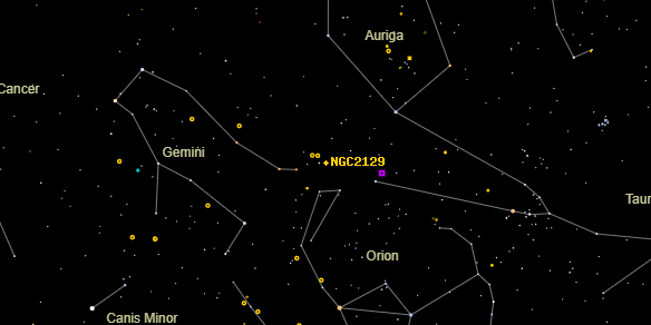 NGC2129 on the sky map