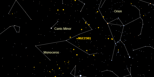 Great Bird Cluster (NGC2301) on the sky map