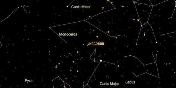 NGC2335 on the sky map