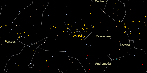 Owl Cluster (NGC457) on the sky map