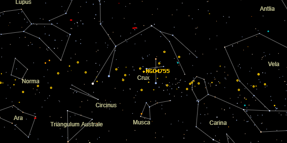kappa Crucis Cluster (NGC4755) on the sky map