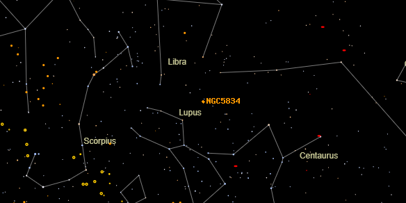 NGC5834 on the sky map