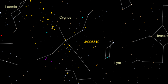 Foxhead Cluster (NGC6819) on the sky map