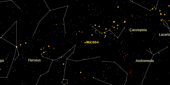 chi Per Cluster (NGC884) on the sky map